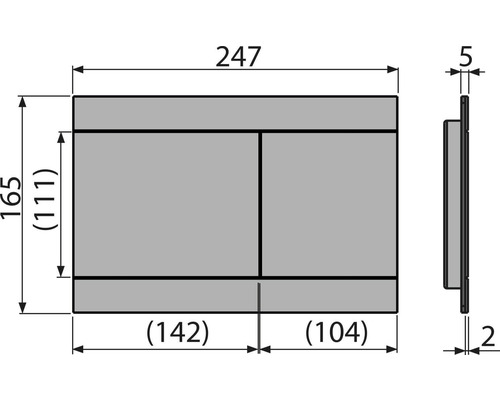 Technický výkres krytu s rozmermi 247 x 165 x 5 mm