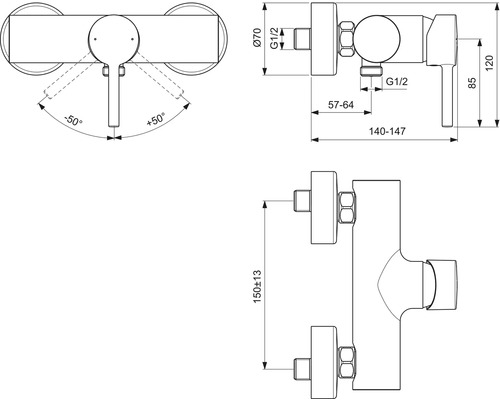 Technický nákres armatúry s rozmermi