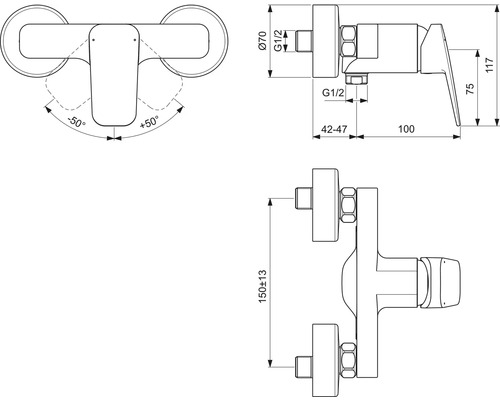 Technický nákres armatúry s rozmermi