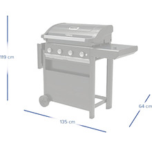Plynový gril s rozmermi 135 cm šírka, 119 cm výška a 64 cm hĺbka.