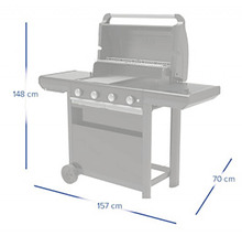 Plynový gril s rozmermi 148 cm výška, 157 cm šírka a 70 cm hĺbka