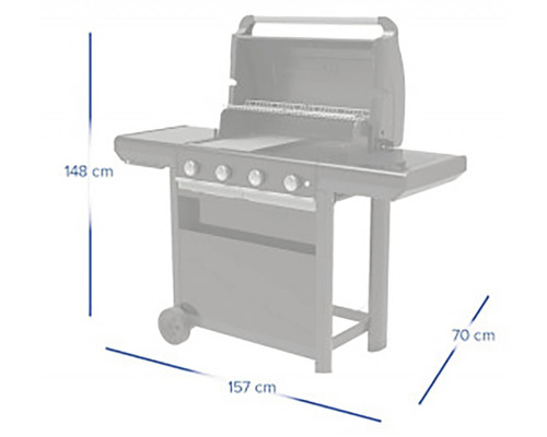 Plynový gril s rozmermi 148 cm výška, 157 cm šírka a 70 cm hĺbka