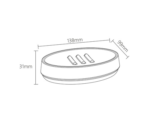 Miska na mydlo s rozmermi 138 mm x 99 mm a výškou 31 mm