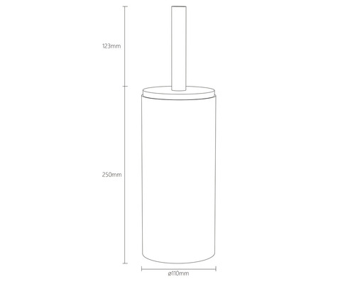 Technický nákres WC súpravy s rozmermi 250 mm výšky a 110 mm priemeru.