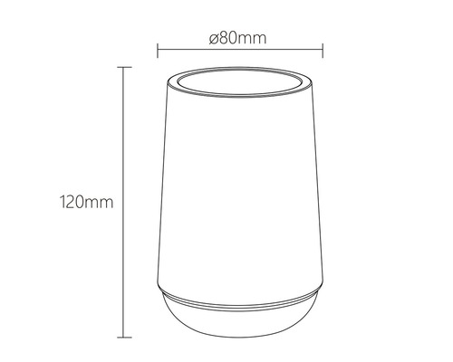 Technický nákres svietidla s rozmermi 120 mm na výšku a 80 mm v priemere.