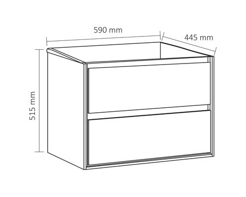 Technický nákres skrinky pod umývadlo s rozmermi