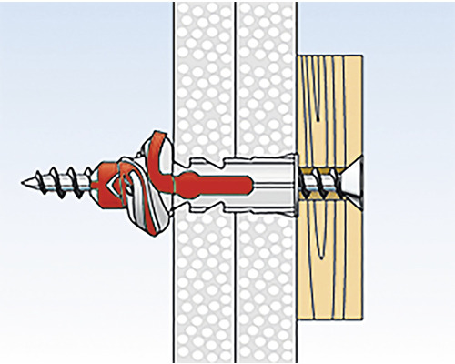 Ilustrácia upevnenia sadrokartónovej hmoždinky v stene