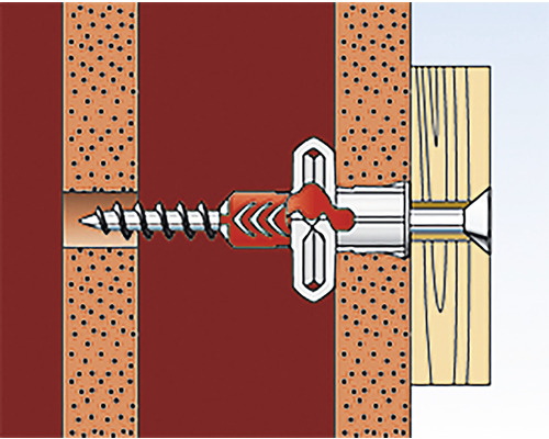 Ilustrácia inštalácie hmoždinky do dutých stien v stene