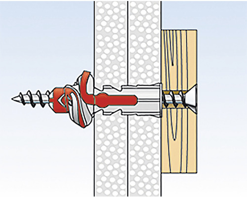 Ilustrácia upevnenia hmoždinky do dutých stien v stene