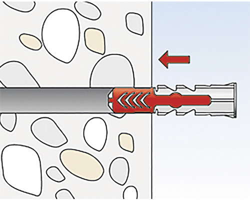 Ilustrácia montáže hmoždinky v stene