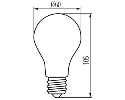 Rozmerový náčrt žiarovky: priemer 60 milimetrov, výška 105 milimetrov