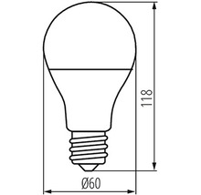 Obrázok LED lampy s rozmermi 118 mm dĺžky a 60 mm priemeru.