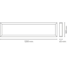 Technický nákres svetelnej lišty s rozmermi 1200 mm x 300 mm x 65 mm