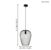 Závesná lampa s drôteným tienidlom a rozmermi