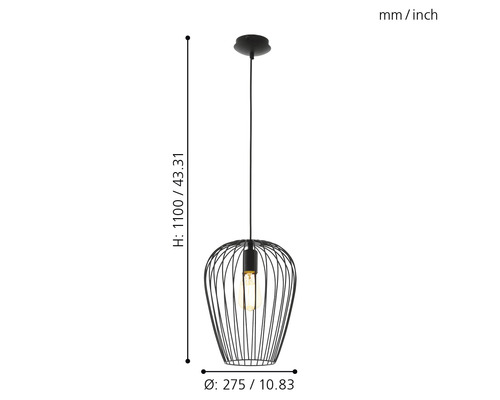 Závesná lampa s drôteným tienidlom a rozmermi