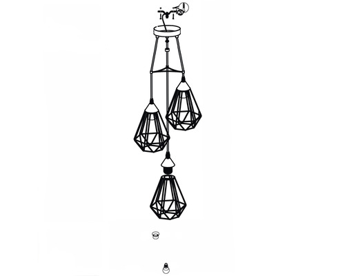 Závesná lampa s tromi tienidlami v geometrickom dizajne