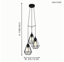 Závesná lampa s tromi svetlami v geometrických tvaroch
