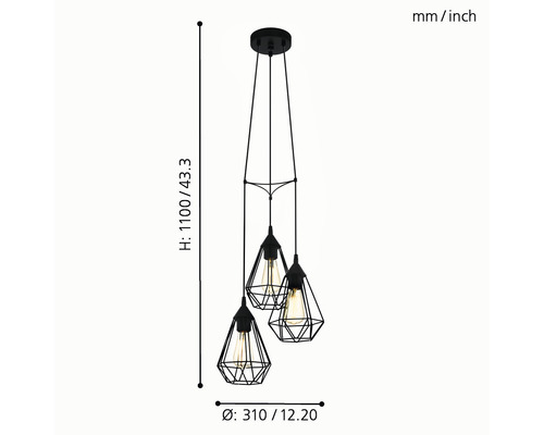 Závesná lampa s tromi svetlami v geometrických tvaroch