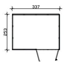 Technický nákres zastrešenia s rozmermi 337 x 253 centimetrov