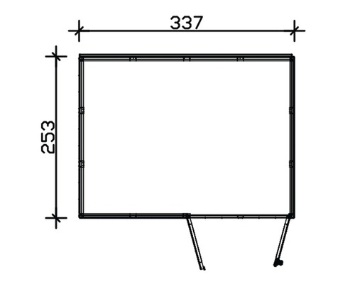 Technický nákres zastrešenia s rozmermi 337 x 253 centimetrov