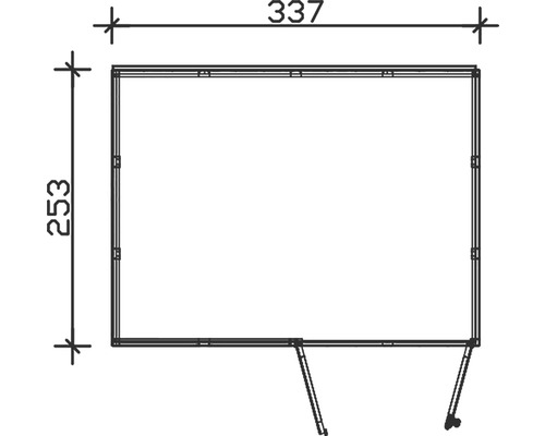 Technický nákres zastrešenia s rozmermi 337 x 253 centimetrov