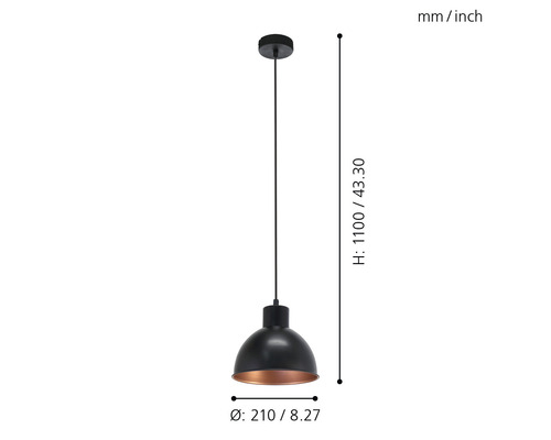 Závesná lampa s rozmermi