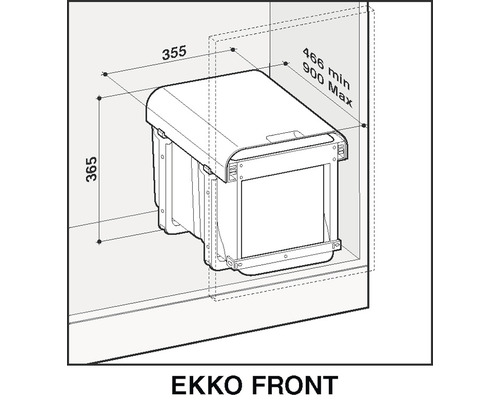 Technický nákres odpadkového koša EKKO Front s rozmermi