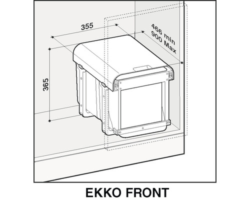 Technický výkres systému triedenia odpadu na montáž do kuchyne s rozmermi