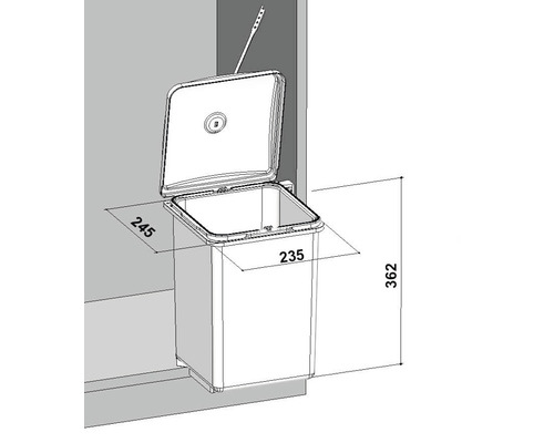 Odpadkový kôš na montáž na skrinku s rozmermi 245 x 235 x 362 milimetrov