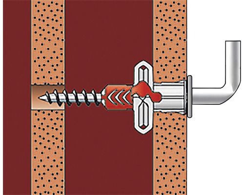 Ilustrácia skrutky s hmoždinkou v stene s hákom