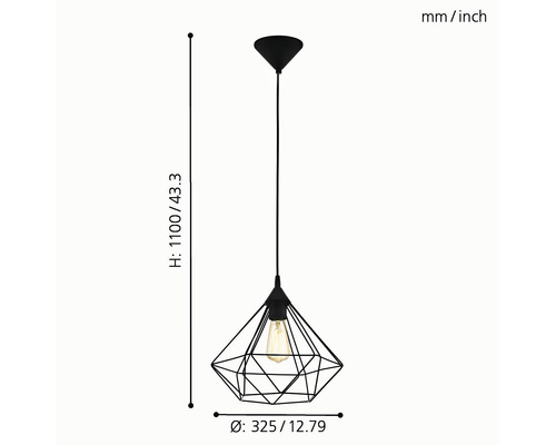 Závesné svietidlo s geometrickým tienidlom a rozmermi
