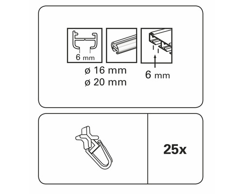 Technický nákres príslušenstva pre záclony, 25 kusov