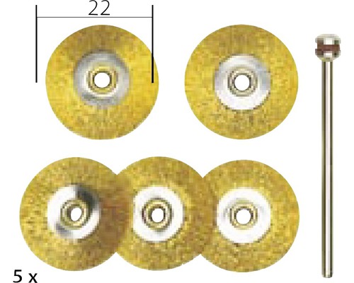 Sada piatich mosadzných drôtených kief s priemerom 22 milimetrov na použitie s náradím