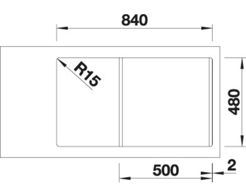 Rozmery drezu: 840 x 480 mm