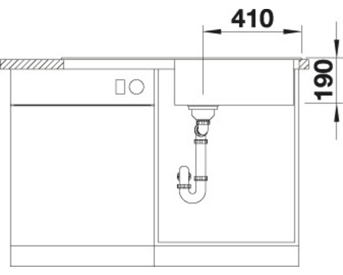 Nákres drezu s rozmermi 410 x 190 mm