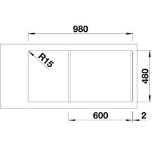 Technický nákres drezu s rozmermi 980 x 480 mm