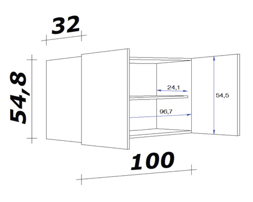 Nákres nástennej skrinky s rozmermi