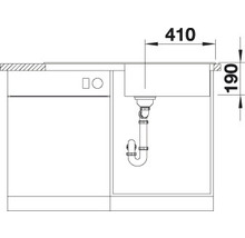Nákres drezu s rozmermi 410 x 190 mm