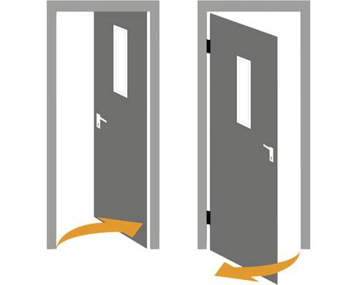 Kyvné dvere s okenným výrezom a šípkou smeru