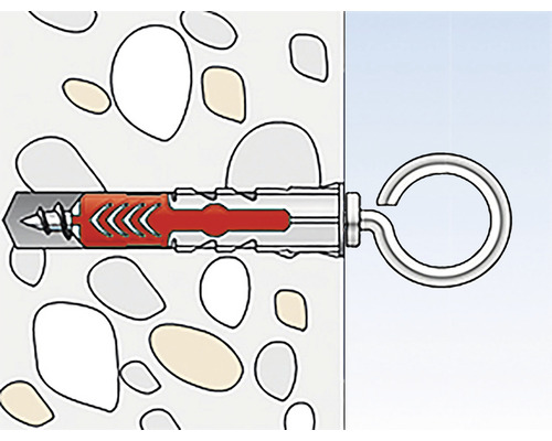 Ilustrácia hmoždinky so skrutkovacím hákom v stene