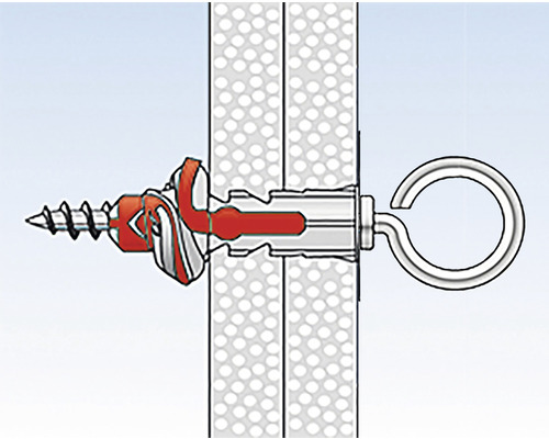 Hmoždinka do dutých stien so skrutkou a hákom na upevnenie na stenu.