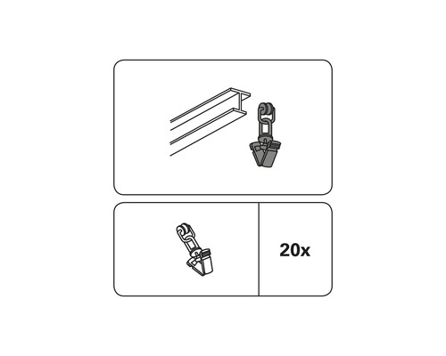 Upevňovací klip pre nosnú lištu, balenie 20 kusov