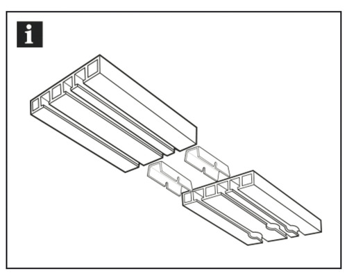 Ilustrácia dvoch plastových profilov a spojovacích kusov na montáž