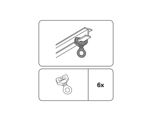 Sada šiestich závesných očiek pre záclonové tyče