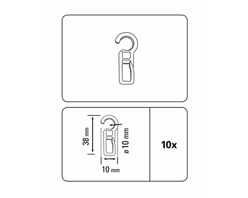 Balenie desiatich univerzálnych háčikov s rozmermi 38 x 10 milimetrov