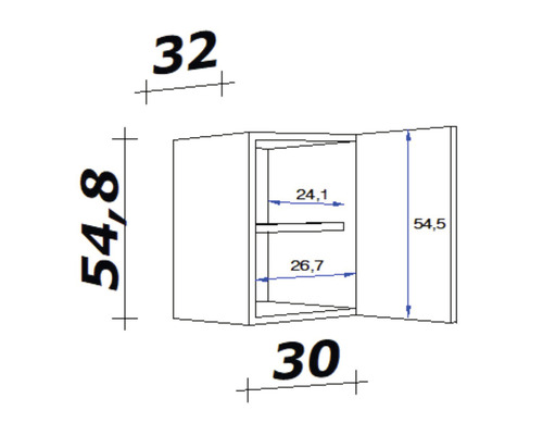 Technický výkres nástennej skrinky s rozmermi