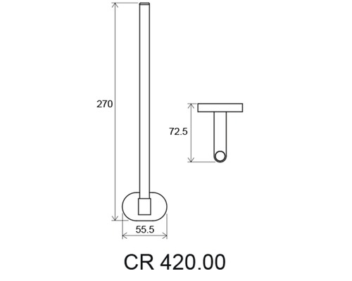 Technický nákres držiaka toaletnej kefy s rozmermi