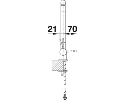 Technický nákres vodovodnej batérie s rozmermi