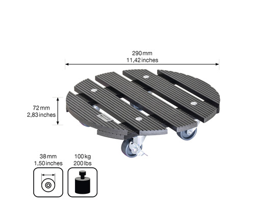 Kvetinový vozík z dreva s kolieskami, priemer 290 mm