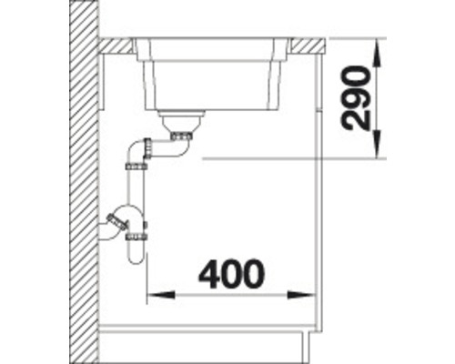 Schéma drezu so sifónom a rozmermi 400 a 290.